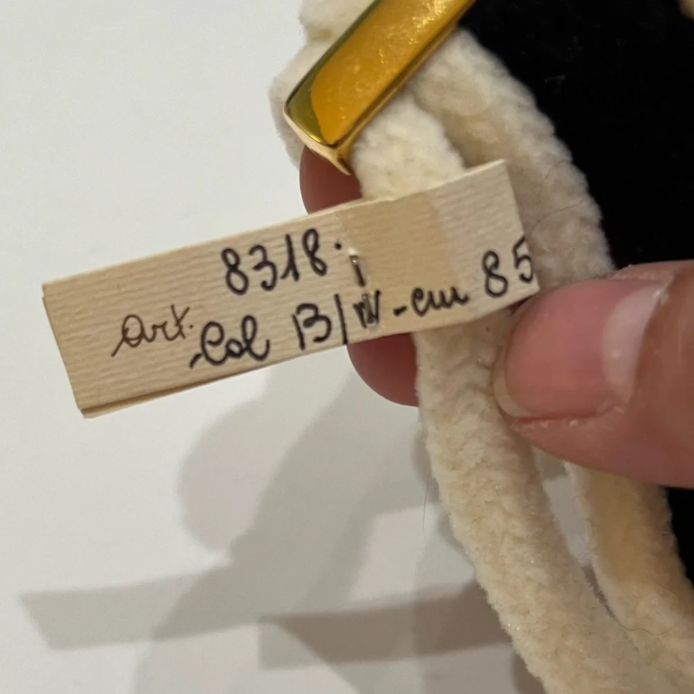 Vintage Italian Black‎ and Cream Fabric Belt with Gold Buckle Sz. S